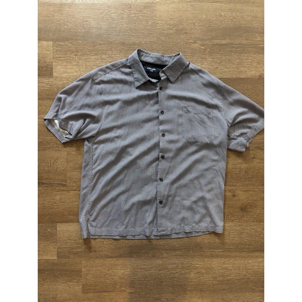 Toscano Silk Rayon Blend Shirt Men's XL Blue‎ Grey Short Sleeve Geometric Print